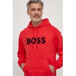 BOSS hanorac de bumbac bărbați, culoarea roșu, cu glugă, imprimeu 50510129