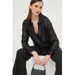 Abercrombie & Fitch camasa femei, culoarea negru, cu guler clasic, regular