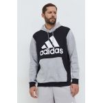 adidas bluză bărbați, culoarea negru, cu glugă, cu imprimeu IN0628