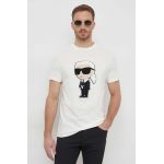 Karl Lagerfeld tricou din bumbac barbati, culoarea bej, cu imprimeu