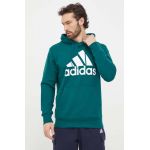 adidas hanorac de bumbac bărbați, culoarea verde, cu glugă, cu imprimeu IS1354