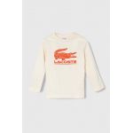 Lacoste longsleeve din bumbac pentru copii culoarea bej, cu imprimeu