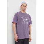 adidas Originals tricou din bumbac Trefoil Tee bărbați, culoarea violet, cu imprimeu, IR7992