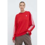 adidas Originals bluză 3-Stripes Crew OS femei, culoarea roșu, cu imprimeu, IN8487