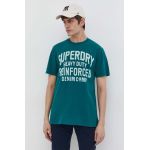 Superdry tricou din bumbac barbati, culoarea verde, cu imprimeu