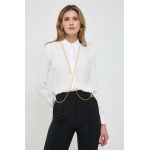Elisabetta Franchi camasa femei, culoarea bej, cu guler clasic, slim