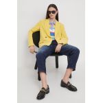 Sisley sacou culoarea galben, cu doua randuri de nasturi, neted