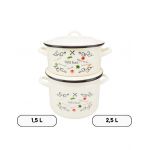 Set 2 vase emailate en-gross decor Pofta buna cu capace, cratiță​ 1,5 L si oală 2,5 L, 16 cm diametru