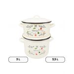 Set 2 vase emailate en-gross decor Pofta buna cu capace, cratiță​ 3 L si oală 3,5 L, 18 cm diametru