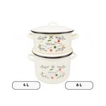 Set 2 vase emailate en-gross decor Pofta buna cu capace, cratiță​ 4 L si oală 6 L, 22 cm diametru
