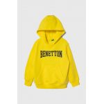 United Colors of Benetton hanorac de bumbac pentru copii culoarea galben, cu glugă, modelator