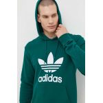 adidas Originals hanorac de bumbac Adicolor Classics Trefoil bărbați, culoarea verde, cu glugă, cu imprimeu IM9407