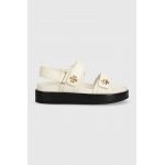 Tory Burch sandale de piele Kira Sport Sandal femei, culoarea bej, cu platforma, 144328.104