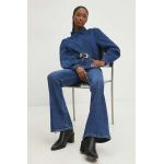 Answear Lab camasa jeans femei, culoarea albastru marin, cu guler stand-up, regular
