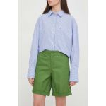 United Colors of Benetton pantaloni scurti femei, culoarea verde, neted, high waist