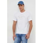 Pepe Jeans tricou din bumbac Craigton barbati, culoarea alb, cu imprimeu