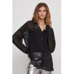 Dkny camasa femei, culoarea negru, cu guler clasic, relaxed