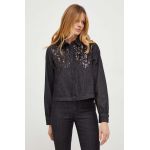 Karl Lagerfeld camasa jeans femei, culoarea negru, cu guler clasic, regular