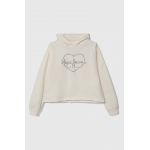 Pepe Jeans hanorac de bumbac pentru copii ELICIA SUMMER culoarea alb, cu glugă, cu imprimeu