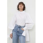 Answear Lab camasa din bumbac femei, culoarea alb, cu guler stand-up, slim