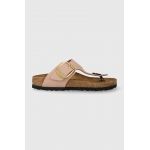 Birkenstock slapi din piele intoarsa Gizeh Big Buckle femei, culoarea roz, cu toc plat, 1027113