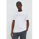 Hollister Co. tricou din bumbac barbati, culoarea alb, cu imprimeu