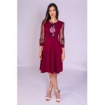 Rochie ECATERINA bordo cu motive traditionale engros