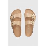 Birkenstock slapi de piele Arizona Big Buckle femei, culoarea bej, 1026478