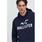 Hollister Co. bluza barbati, culoarea albastru marin, cu glugă, cu imprimeu