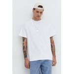 Solid tricou din bumbac barbati, culoarea alb, neted