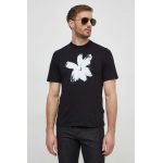 Sisley tricou din bumbac barbati, culoarea negru, cu imprimeu