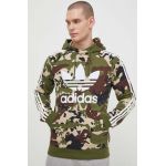 adidas Originals bluză bărbați, culoarea verde, cu glugă, cu imprimeu IS0209