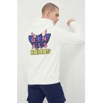adidas Originals hanorac de bumbac bărbați, culoarea bej, cu glugă, cu imprimeu IS2916
