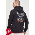 adidas Originals hanorac de bumbac bărbați, culoarea negru, cu glugă, cu imprimeu IM9678