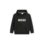 BOSS bluza copii culoarea negru, cu glugă, cu imprimeu