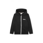BOSS bluza copii culoarea negru, cu glugă, neted