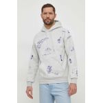 Desigual bluza barbati, culoarea gri, cu glugă, cu imprimeu