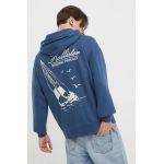 Hollister Co. bluza barbati, culoarea albastru marin, cu glugă, cu imprimeu