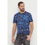 Desigual tricou din bumbac barbati, culoarea albastru marin, modelator