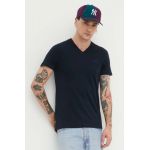 Superdry tricou din bumbac barbati, culoarea albastru marin, neted