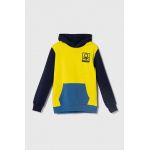 United Colors of Benetton hanorac de bumbac pentru copii culoarea galben, cu glugă, cu imprimeu
