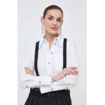 Custommade camasa din bumbac femei, culoarea alb, cu guler clasic, regular