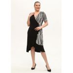 Rochie batal, asimetrica, cu terminatie cu volan, en-gross