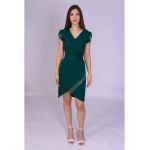 Rochie LILI office verde cu accesorii arginti engros