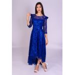 Rochie LONDON albastra cu plasa si catifea engros