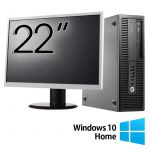 Pachet Calculator Refurbished HP EliteDesk 800 G2 SFF, Intel Core i5-6500 3.20GHz, 16GB DDR4, 512GB SSD + Monitor 22 Inch + Windows 10 Home