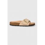 Birkenstock slapi de piele Madrid Big Buckle femei, culoarea bej, 1026496