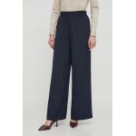 Mos Mosh pantaloni femei, culoarea albastru marin, lat, high waist