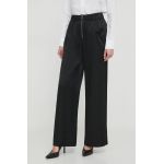 Sisley pantaloni femei, culoarea negru, lat, high waist