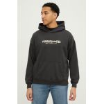 Abercrombie & Fitch bluza barbati, culoarea negru, cu glugă, cu imprimeu